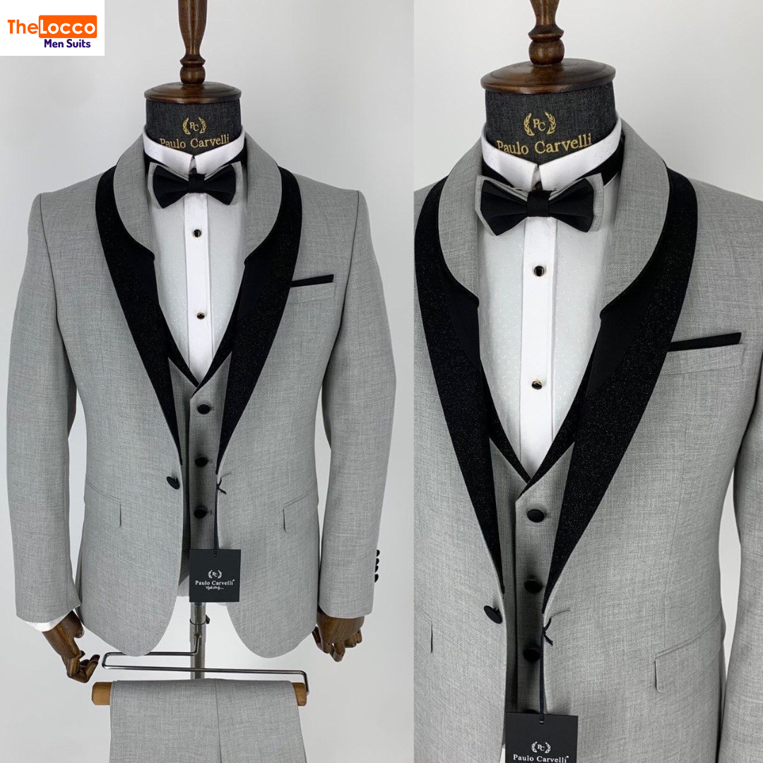 Ash Grey Slim Fit 3piece Tuxedo Suit with a Classic Designer Lapel ...